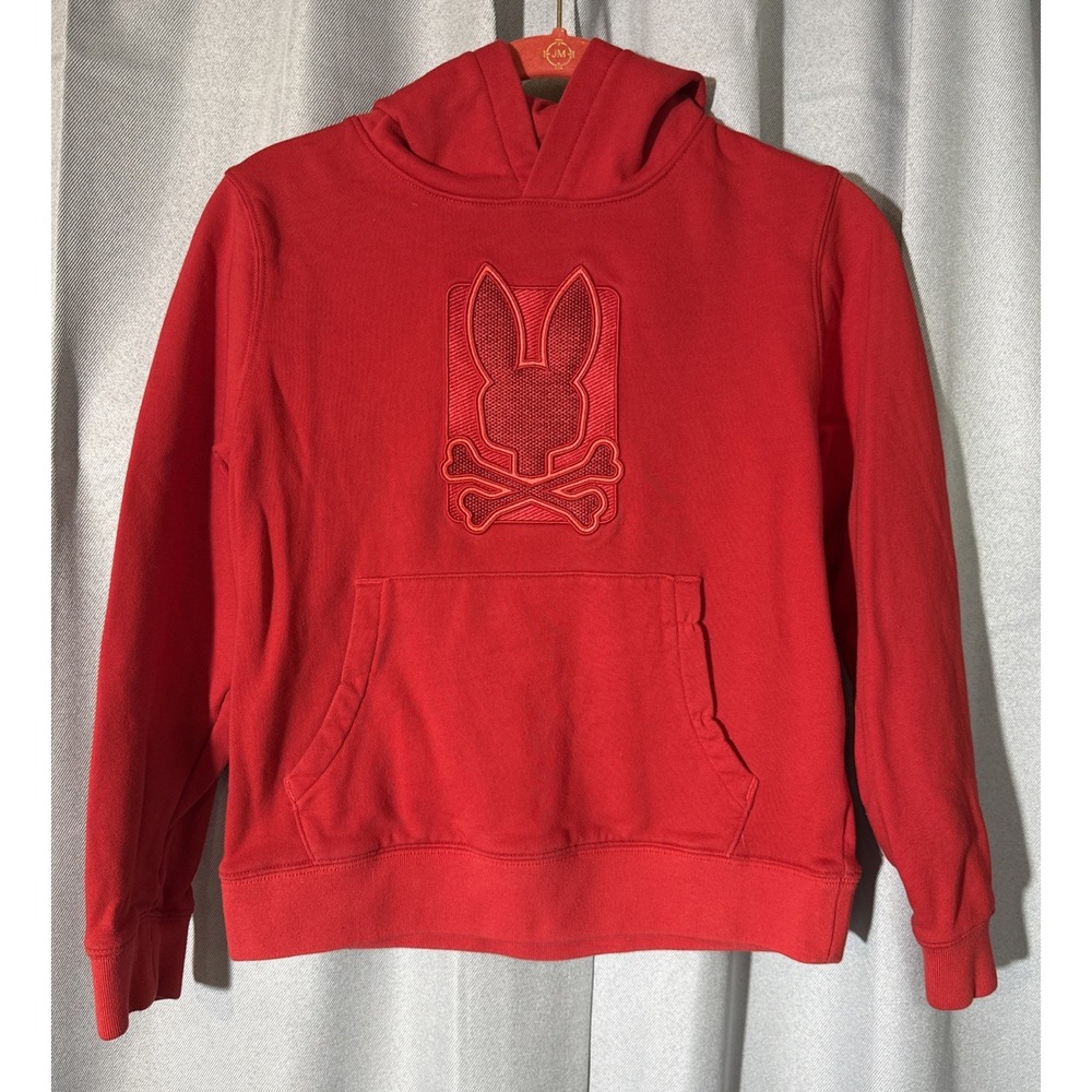 Psycho Bunny Kids Pierce Embroidered Hoodie Sweatshirt Red Boys Size M 10-12